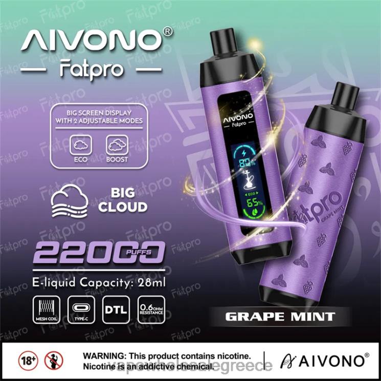 Aivono Fatpro 22000 μέντα σταφυλιού 0HT082 - Ηλεκτρονικο Τσιγαρο Μιασ Χρησησ Περιπτερα